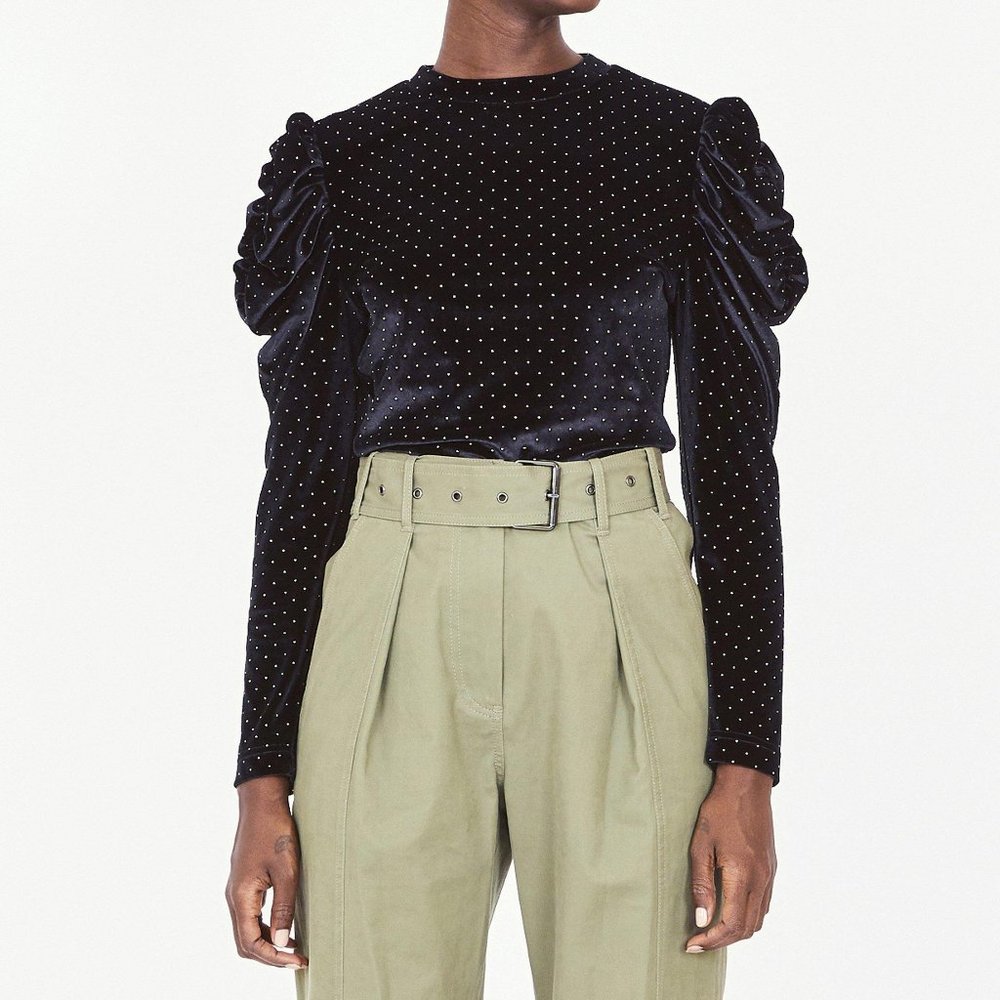 NWT Tanya Taylor Size XS Elsie Top Blouse Shirt Embelished Velvet Gold Black